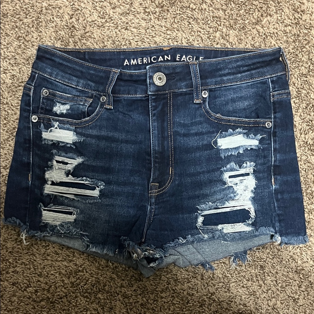 American Eagle Outfitters Navy Blue Ripped Denim Shorts